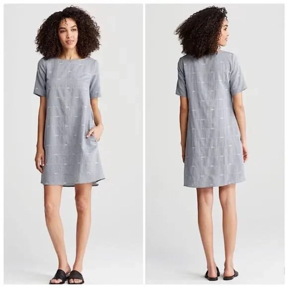 EILEEN FISHER Nomadic Stripe Bateau Shift Dress with pockets NEW NWOT
